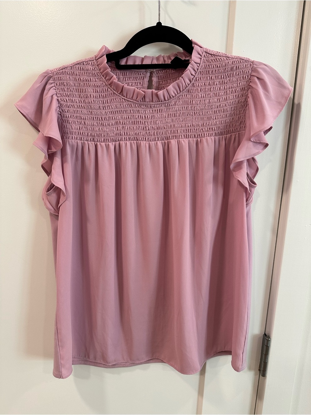 Ann Taylor Dusty Pink Smocked Ruffle Flutter Sleeve Blouse S